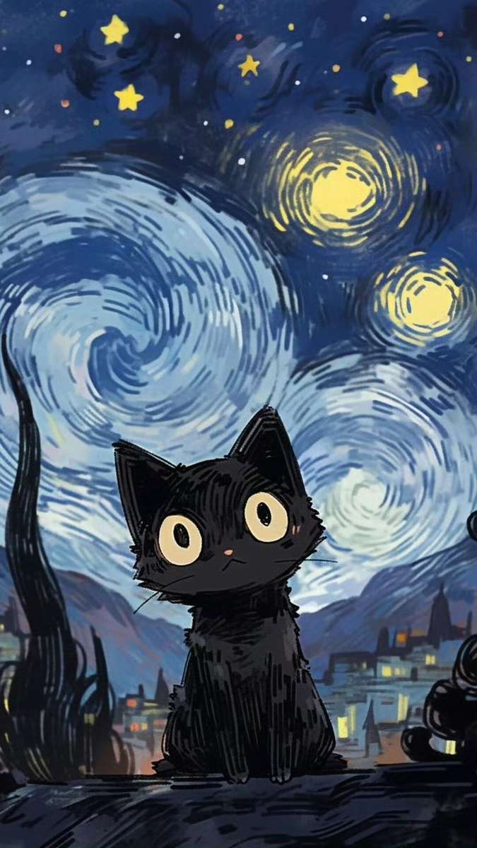 kotek gwiaździstej nocy puzzle online ze zdjęcia