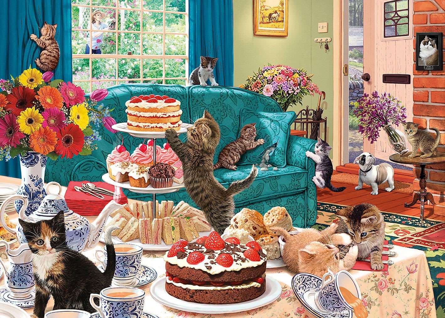 Kocie przyjęcie z ciastem! puzzle online