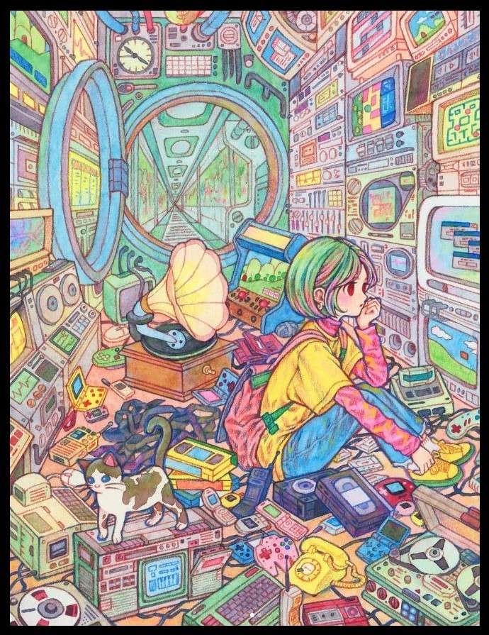 Ilustracja nostalgii technologicznej autorstwa ROWON puzzle online