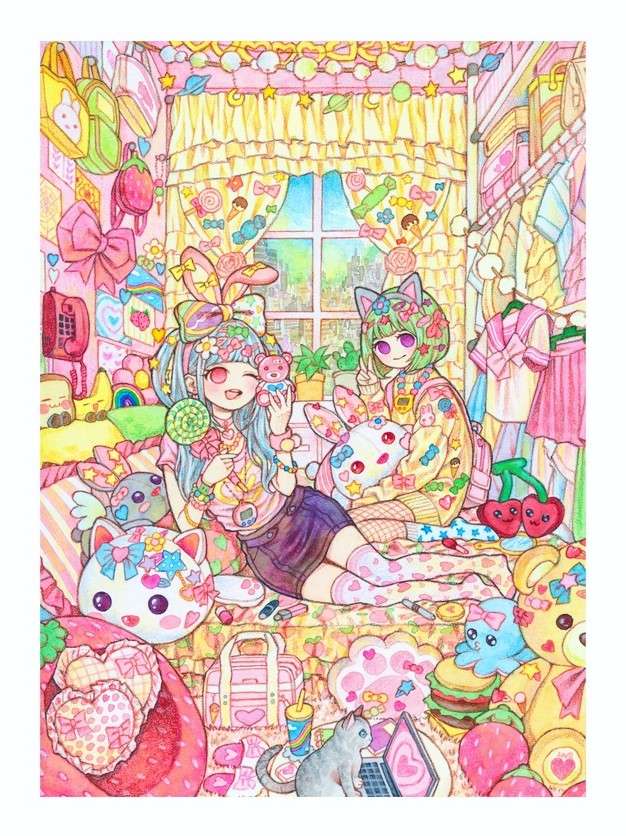 Pastelowa ilustracja Kawaii Girls autorstwa ROWON puzzle online