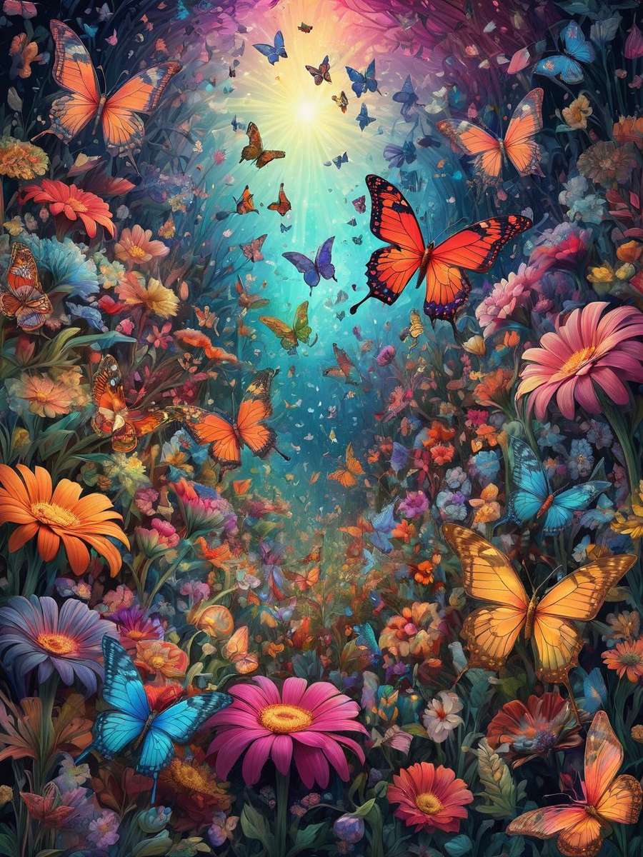 Kwiaty i motyle puzzle online ze zdjęcia