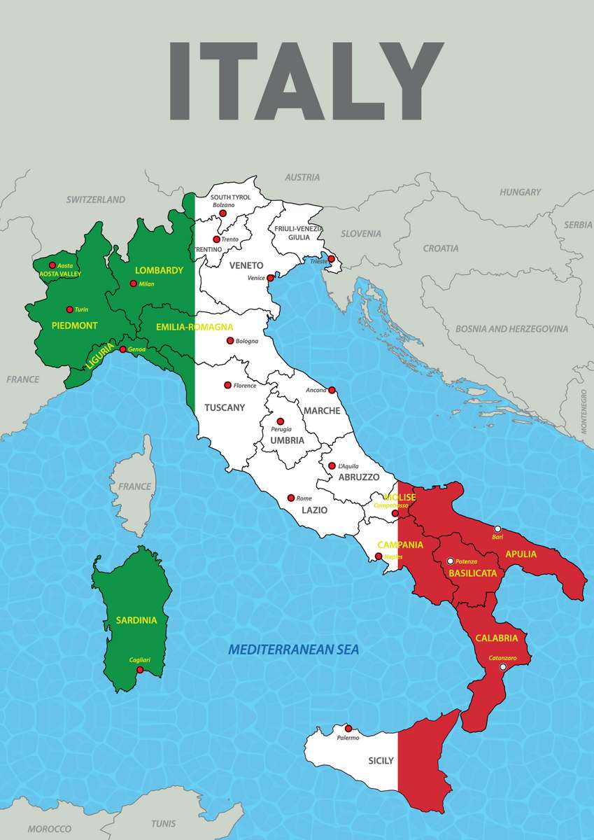 Mapa Włoch puzzle online ze zdjęcia