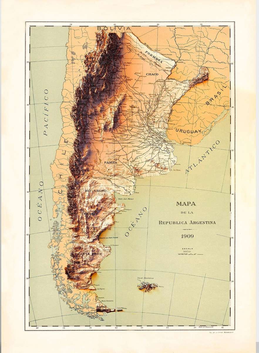 Mapa Argentyny 1909 puzzle online ze zdjęcia