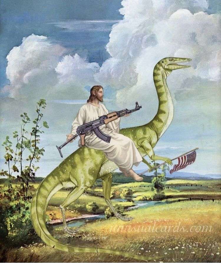 Jezus i dinozaur puzzle online ze zdjęcia