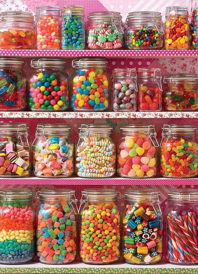 Słoiki z cukierkami na półce puzzle online