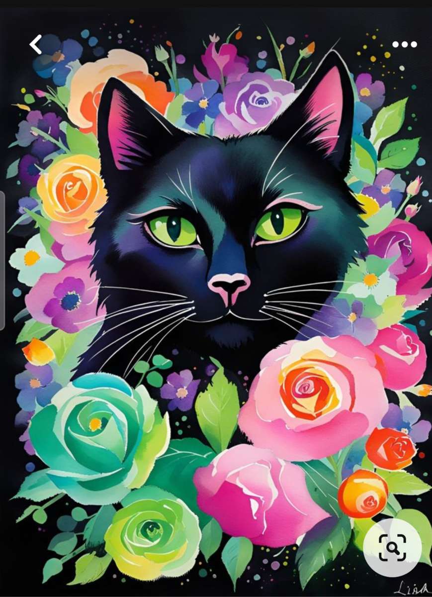 Kot z kwiatami puzzle online ze zdjęcia