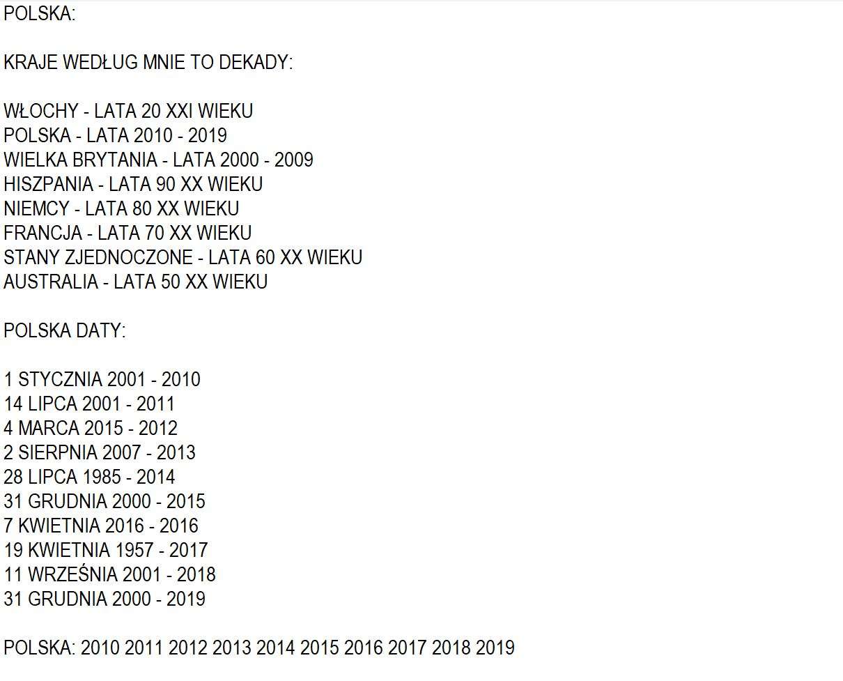 DEKADY WEDŁUG MNIE TO KRAJE puzzle online ze zdjęcia