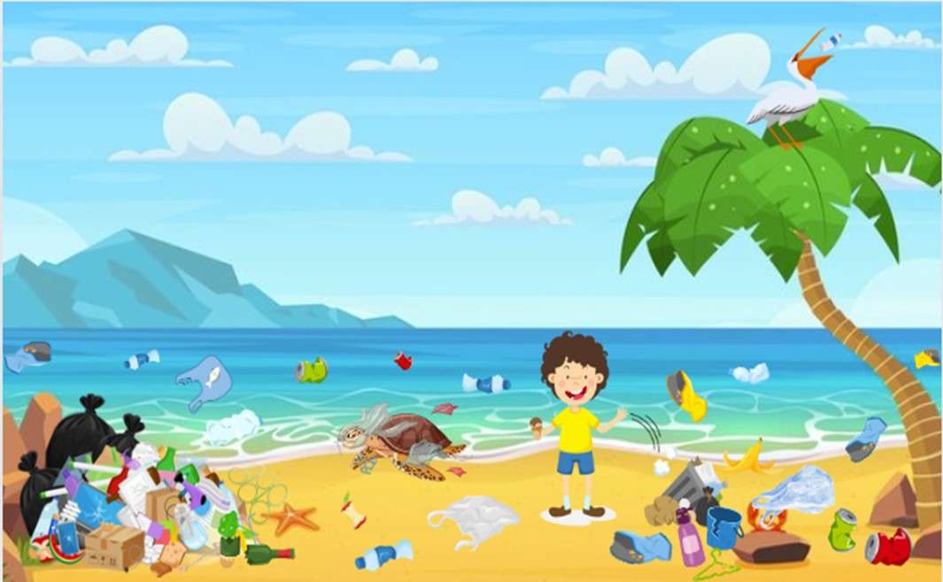 Śmieci związane ze sceną plażową puzzle online