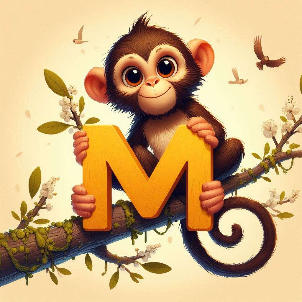 Małpa i litera M puzzle online