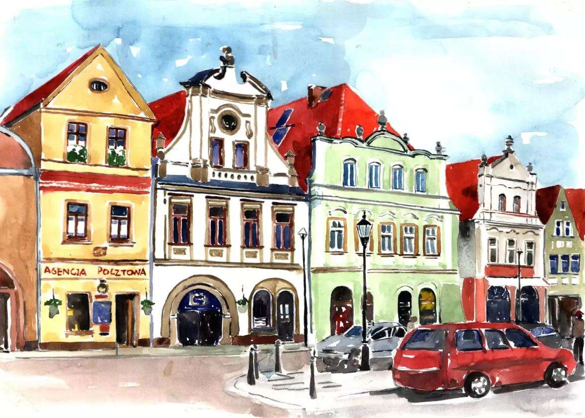 Gryfów Śląski Rynek - Kamienice puzzle online ze zdjęcia